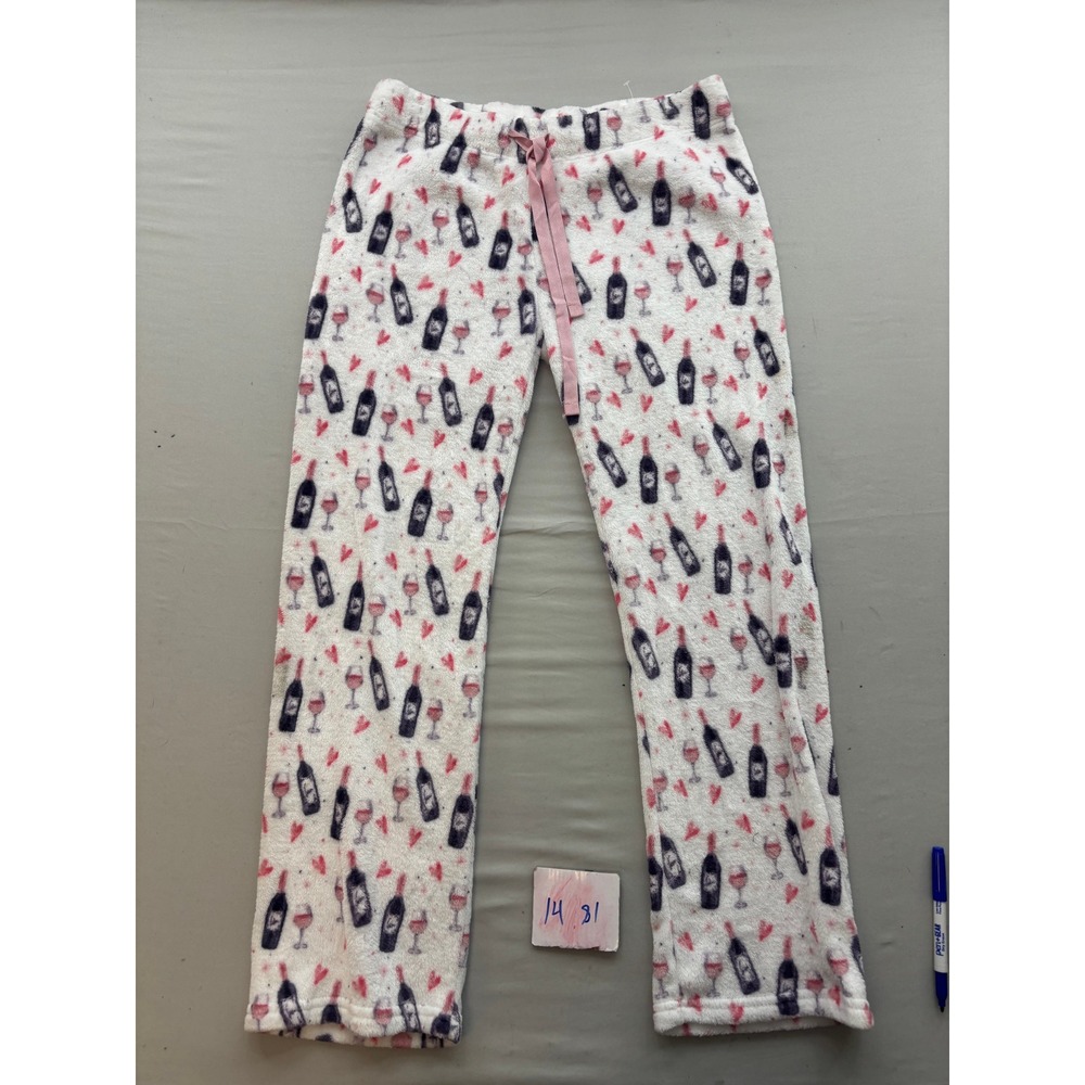 Daydream by Berkshire Home Wine Hearts Fleece Pajama Pants White Pink Medium